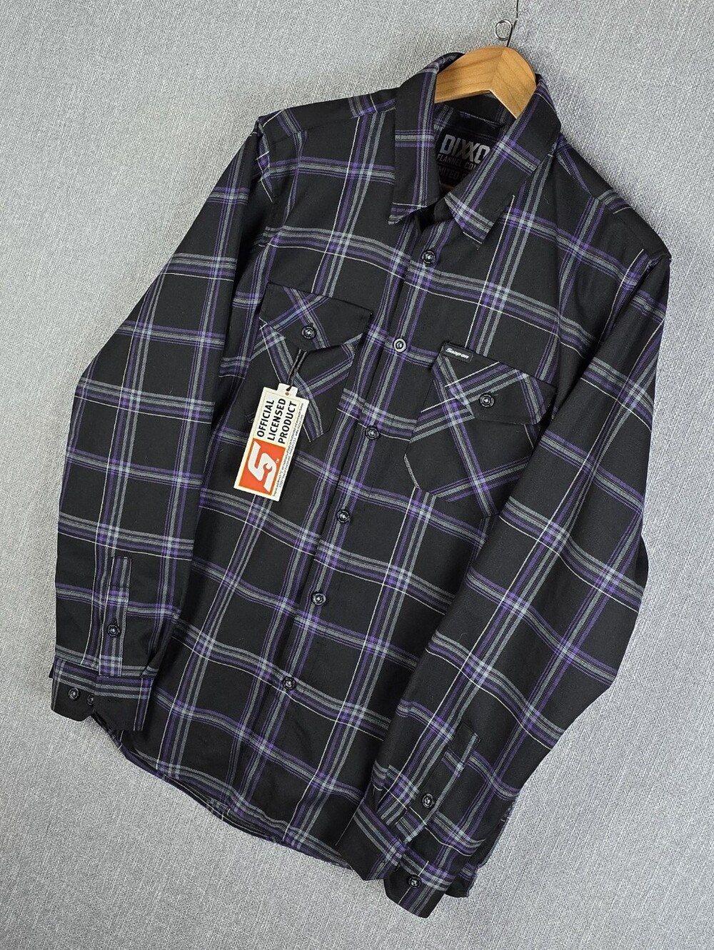 DIXXON Limited Edition Snap-on Black/Purple/Gray Flannel Shirt Mens M
